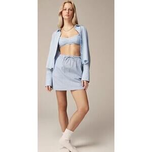 J Crew Size XS Mini Skirt Tie Waist Blue Stripe Cotton Poplin Elastic Waist